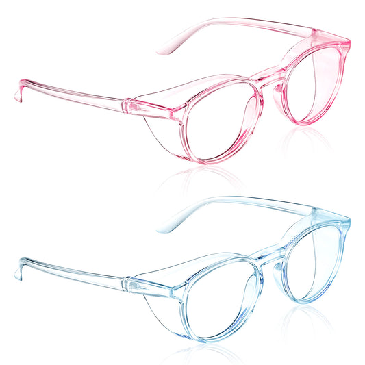 BOHUIZ 2 Pcs Safety Glasses Anti Fog Goggles Protective Eyewear Blue Light Blocking Anti Dust UV Protection Glasses(Pink+Blue)