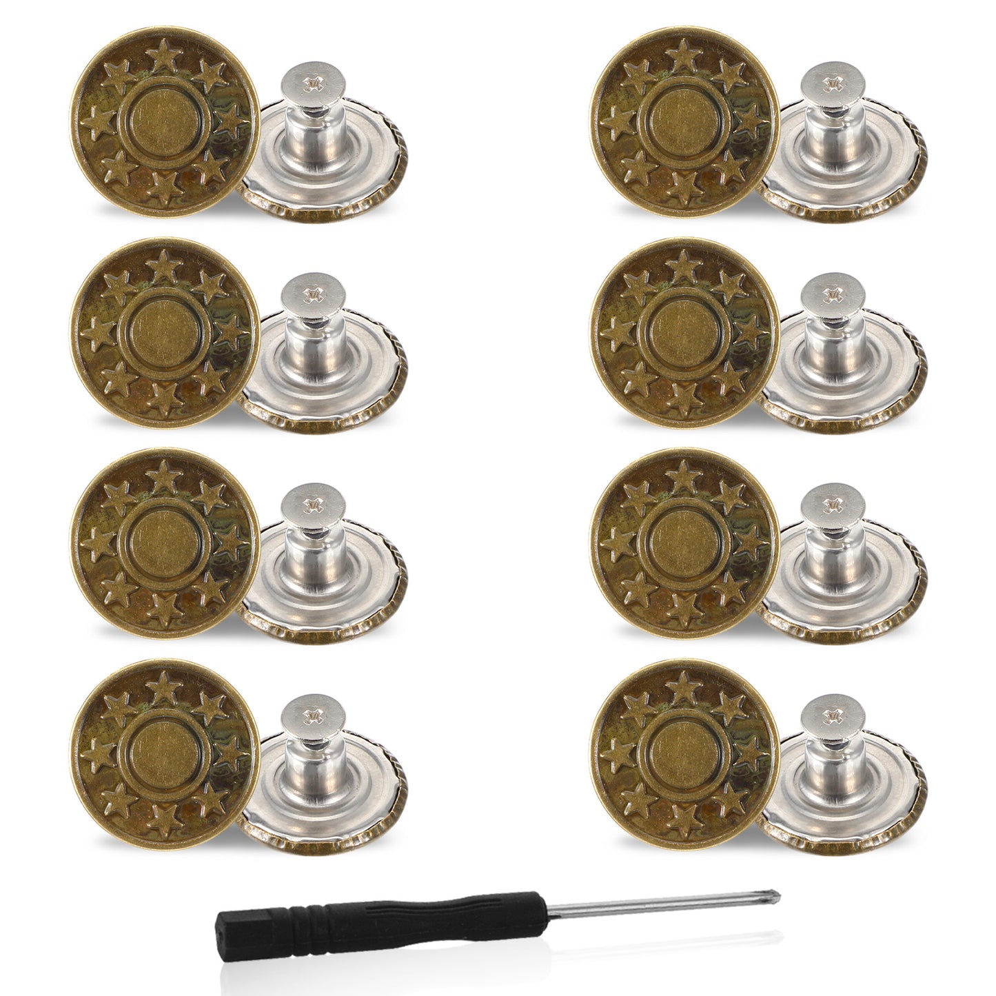 Amaxiu 16 Sets Adjustable Buttons for Jeans, 20mm No Sew Instant Metal Jeans Button Replacement Repair Kit with Screwdriver