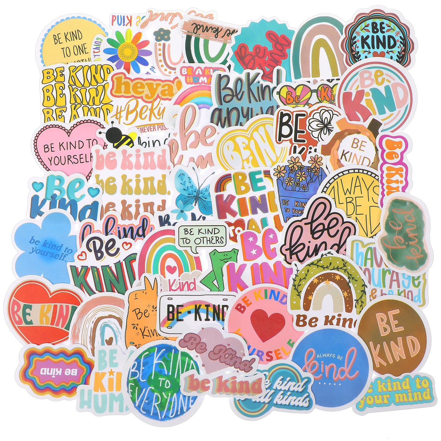Yuanchu 50Pcs Be Kind Stickers, Kindness Stickers Be Kind to Yourself Sticker Friendly Waterproof Vinyl Decals for Water Bottles Laptop Refrigerator Luggage Phone Skateboard Decor