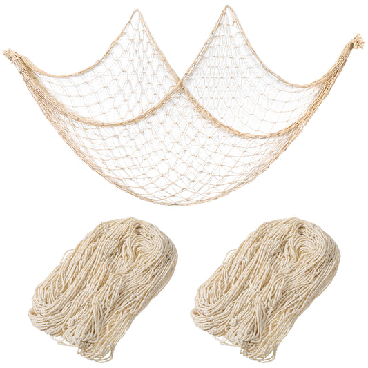 LIQWEI 2 Pack Natural Fish Net Decorations for Party, Natural Cotton Hawaiian Party Fishing Net Decorative, Nautical Themed Cotton Fishnet Under The Sea Pirate Ocean Beach Halloween Decor
