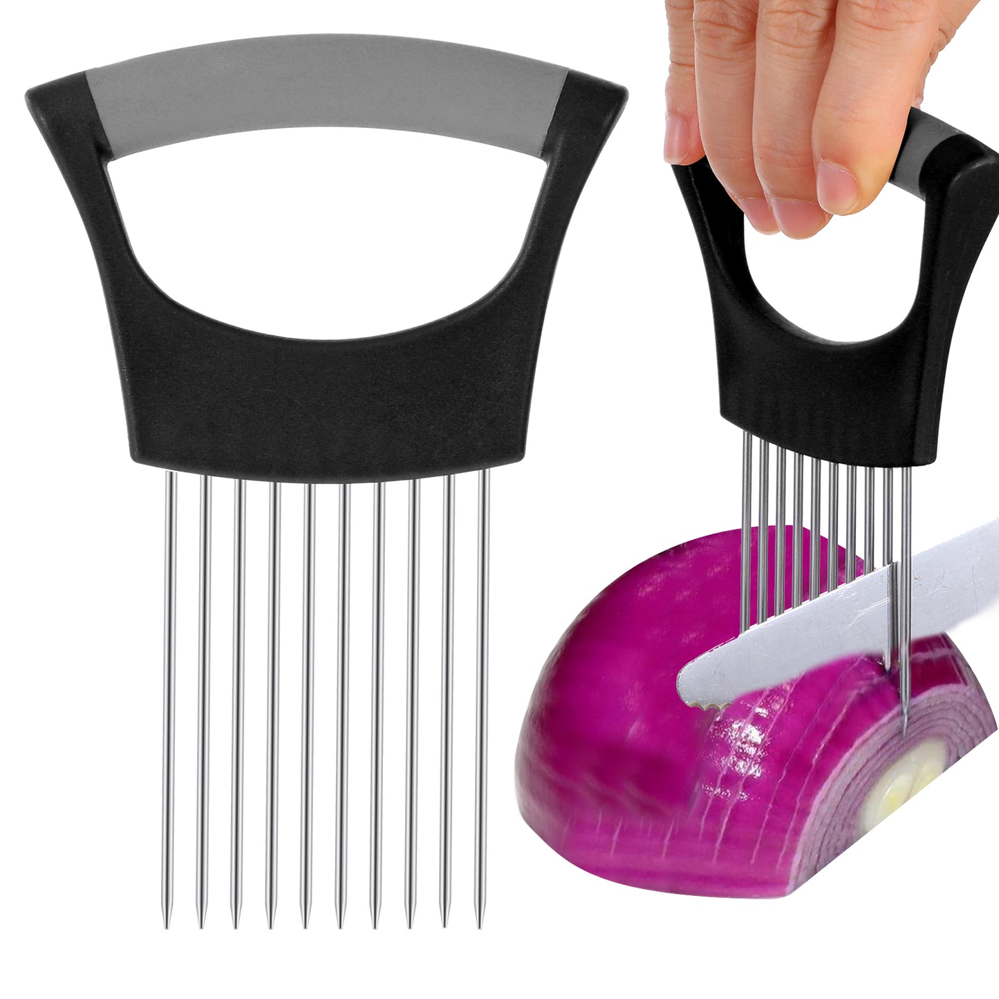 Yuanchu Onion Slicer, Stainless Steel Onion Cutter for Slicing Storage Onions Vegetable Chopper Tomato Slicer for Tomato Eggs Fruit Vegetables Kitchen Gadgets Salad Chopper(Black)