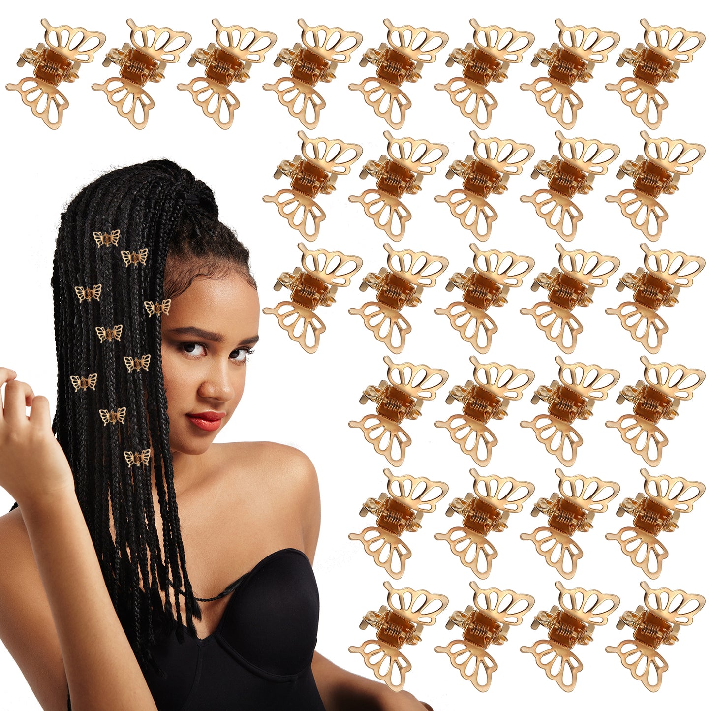 TIESOME Mini Butterfly Hair Claw Clips, 30 PCS Small Hollow Butterfly Hair Accessories Metals Tiny Hair Clips Cute Strong Hold Clips for Women Fashion Hair Accessories Styling (Gold)
