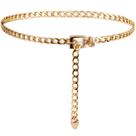 BOHUIZ Metal Waist Chain Belt for Women Girls Adjustable Gold Body Chain Belt Chunky Link Chain Belts for Jeans Dresses(M-110CM)