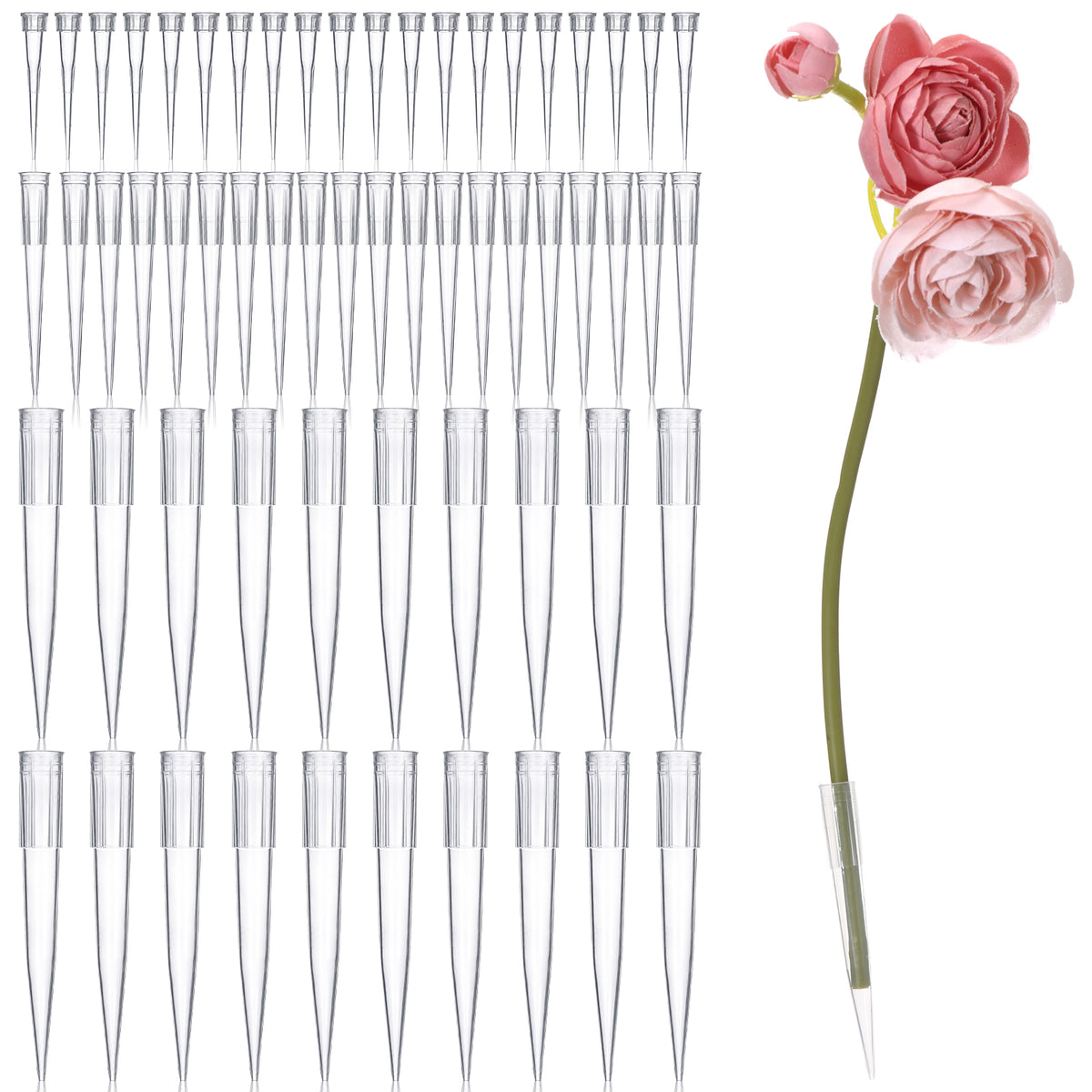 Cobee 60 Pcs Plastic Flower Tube, 3 Sizes Clear Stems Tubes for Floral