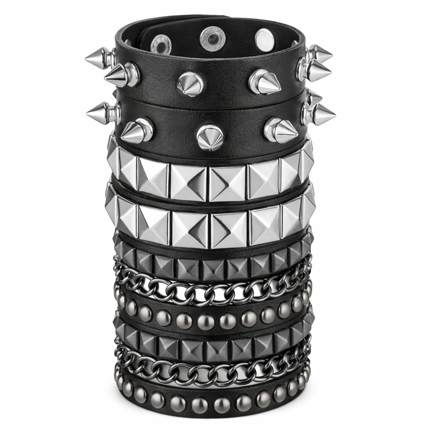 TIESOME 6 Pcs Stud Bracelet, Spiked & Studded Leather Punk Bracelet for Women Men, Vintage 80s Chain Wristband Set, Gothic Rocker Accessories