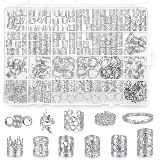 LXUEJIE 220pcs Silver Hair Locs,Hair Jewellery Dreadlock Accessories Unisex
