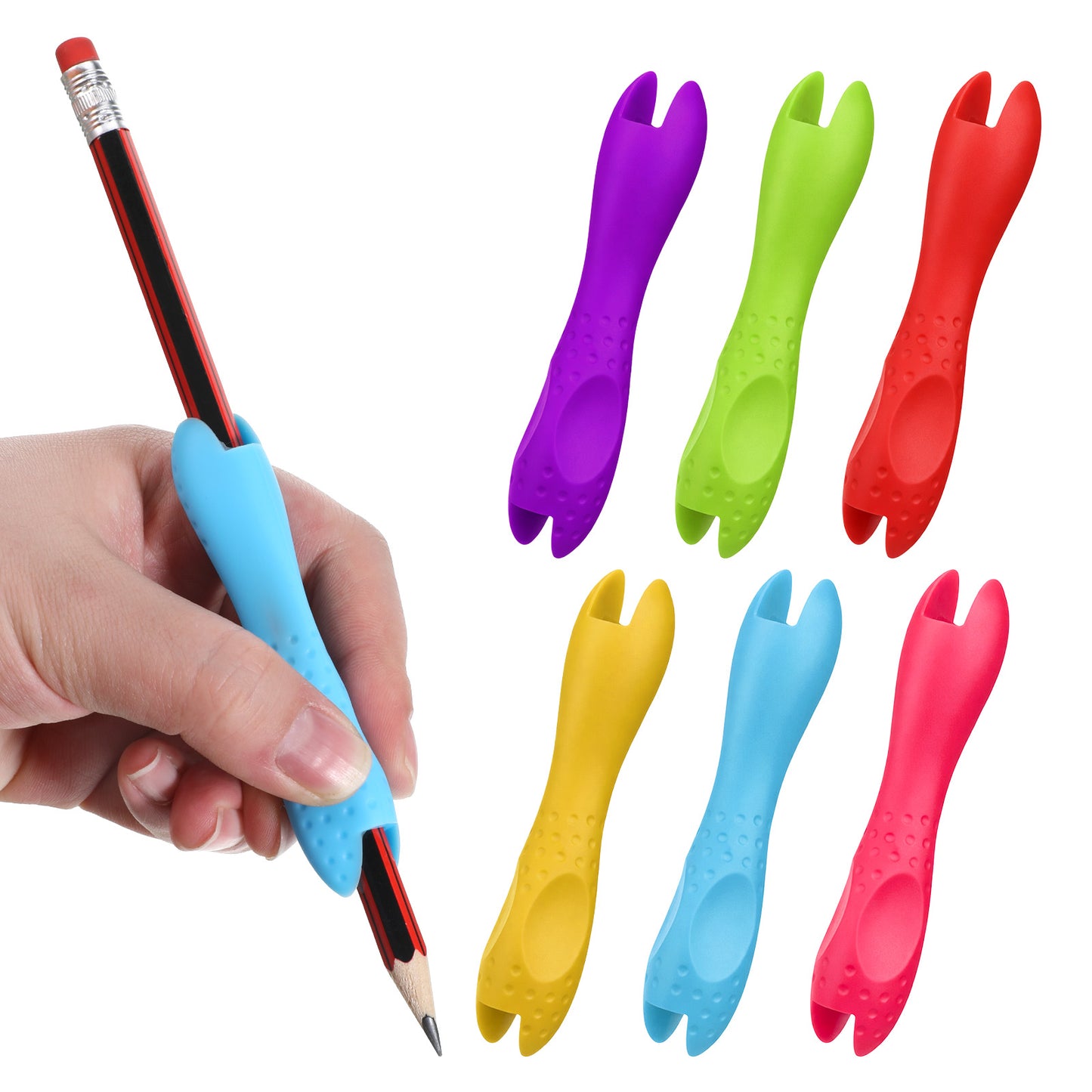 Yuanchu 6-Pack Silicone Pencil Grips, Ergonomic Double-Sided Anti-Slip Holder for Writing and Drawing, Universal Fit for Left and Right Hand Use