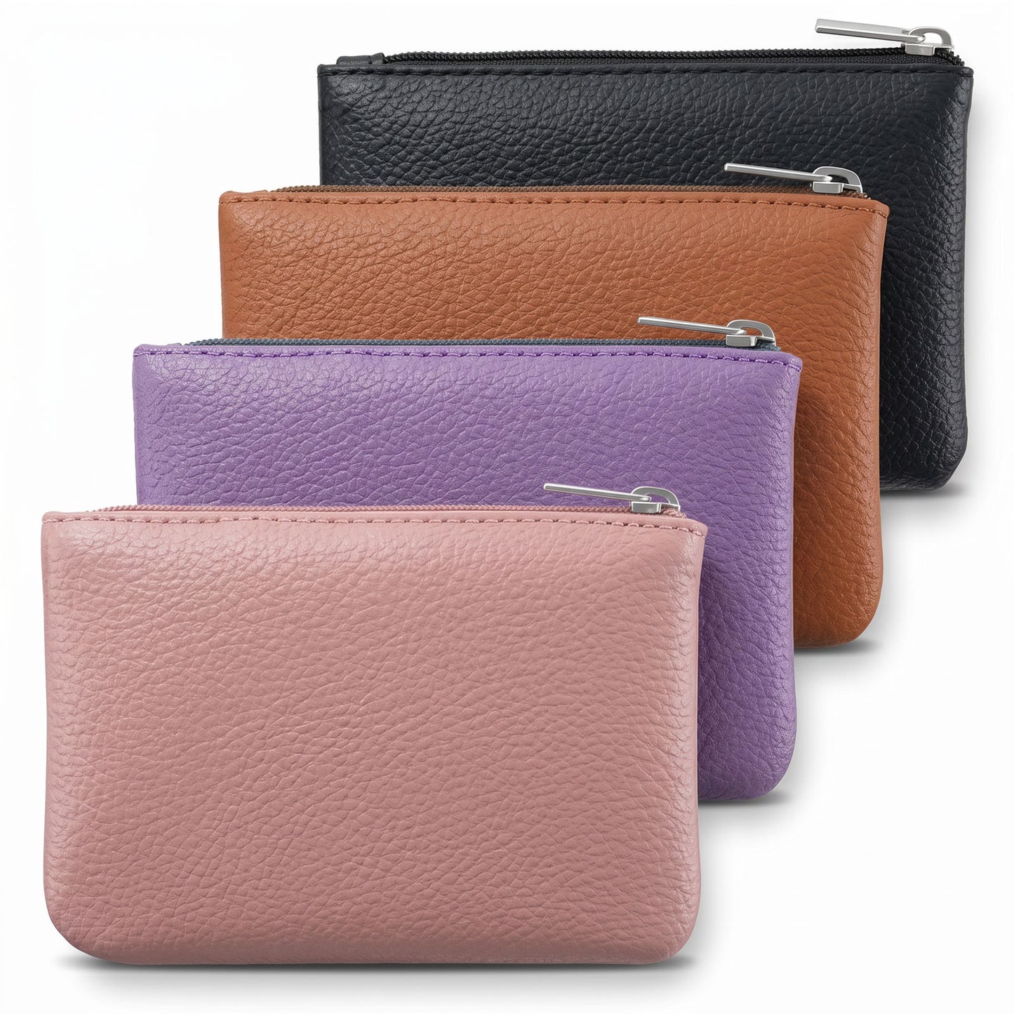 simarro 4Pcs PU Leather Zipper Coin Purse, Portable Mini Change Wallet Small Coin Pocket Pouch Change Holder for Women Credit Card ID Key Headset Lipstick