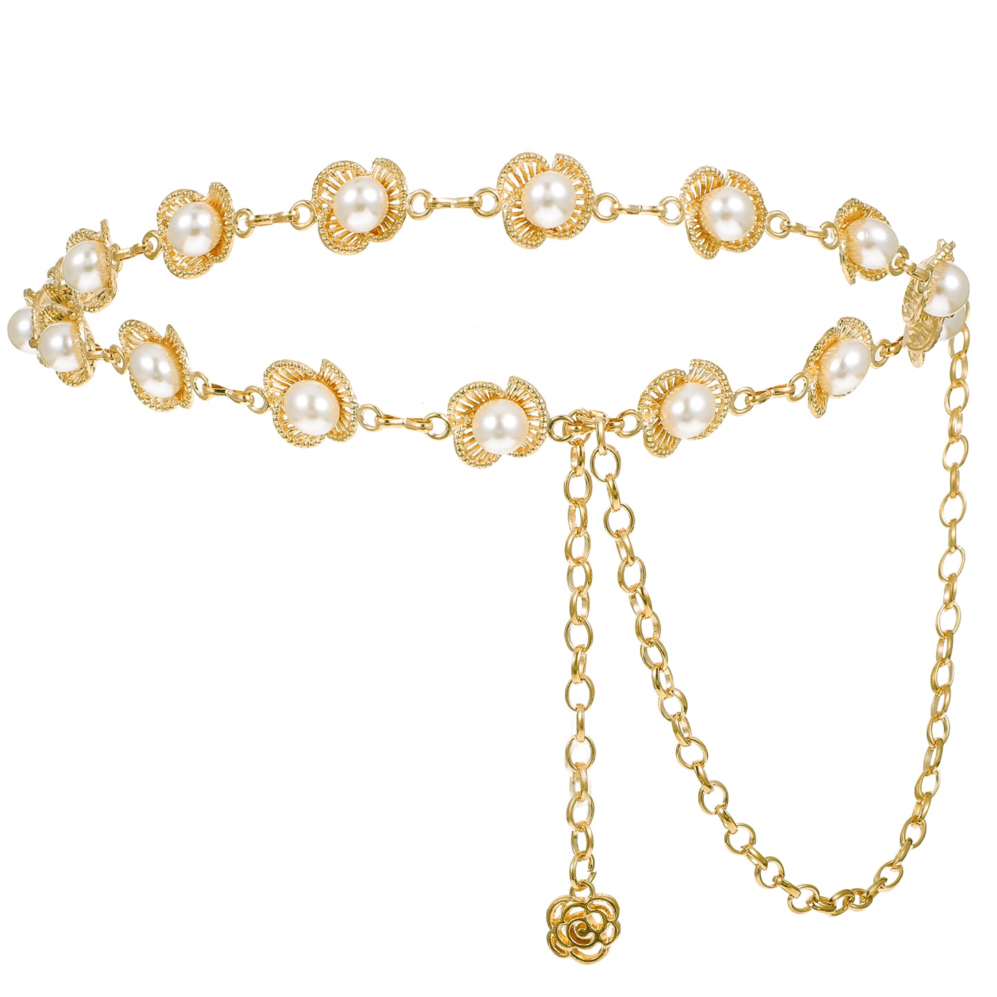 TIESOME Flower Pearl Waist Chain Belt for Women, Gold Silver Chain Belts for Dresses Jeans Jewelry Decorative Accessory Gift