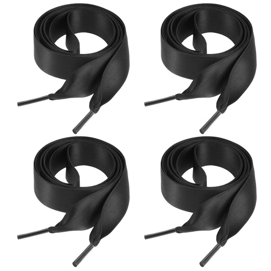AOZUO 2 Pairs Ribbon Shoe Laces, Flat Satin Shoelaces Soft Silk Shoestrings Shoe Ties for Sneaker Skate Boots(Black)