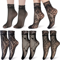 Cobee 6 Pairs Women Lace Fishnet Ankle Socks, Black Mesh Sheer Socks Black Ankle Lace Sock for Women