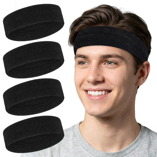 Cobee 4PCS Sweatbands Sport Headband for Men Women, Moisture Wicking Sweat Band Athletic Polyester Sweat Head Bands for Sport Basketball Tennis Yoga Working Out Gym Running Exercise