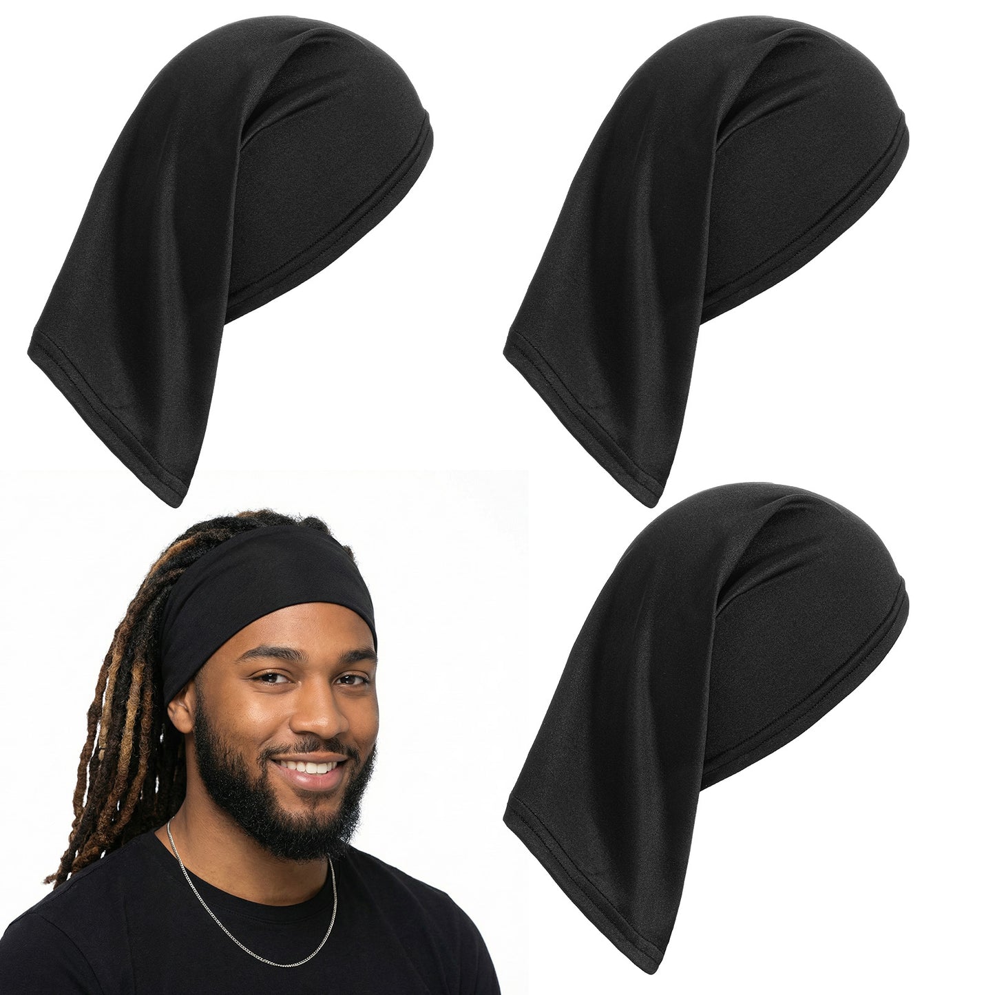 Molain 4pcs Dreadlock Caps, Elastic Loc Socks Long Hair Dreads Head Wrap Dreadlock Tube Bands Soft Stretchable Can Be Used as Sleeping Cap Unisex Sleeping Bonnet for Men Women Black