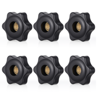 SHENLIU 6pcs Star Knobs, Threaded Hexagon Head Knob M6 Clamping Nuts Knobs Black Screw-On Type Threaded Knob Nuts 6-Star Shape Hand Tighten Clamping Knobs for Mechanical Equipment