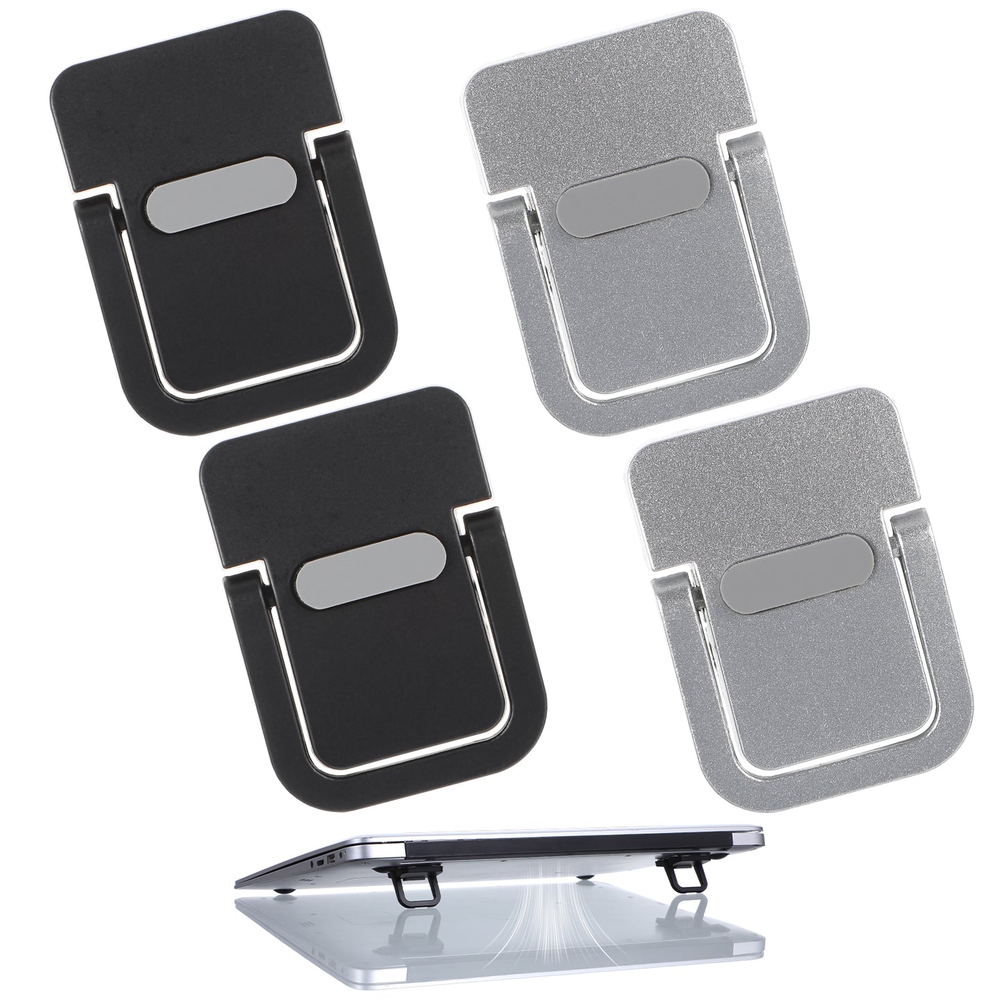 MBAIYO 4PCS Portable Keyboard Riser Self Adhesive Laptop Stand Invisible Mini Computer Feet for Desk Computer Keyboard Stand Laptop Holder with Anti slip Silicone(Black+Silver)