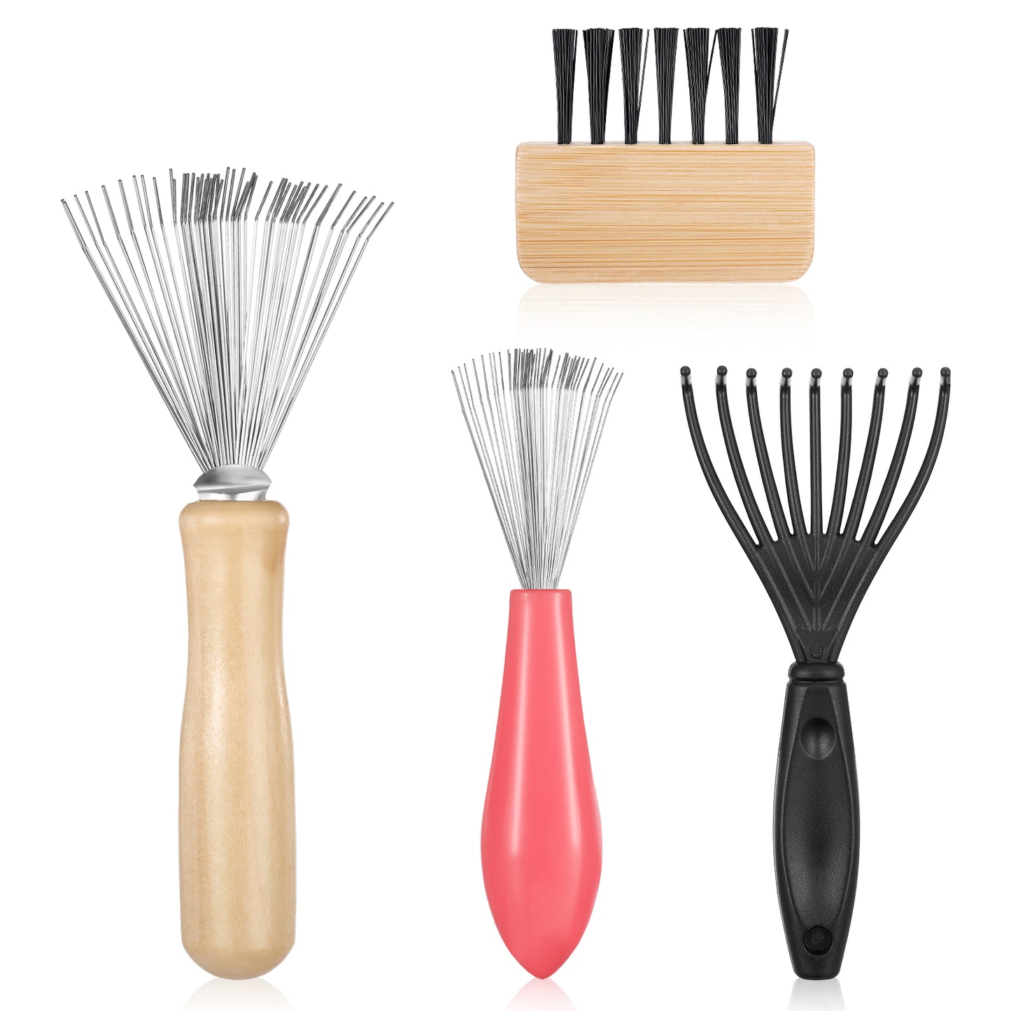 4Pcs Hair Brush Cleaner, Comb and Brush Cleaner Tool Set, Hair Brush Cleaning Tool Hair Stylist Essentials, Self Cleaning Hair Brush for Removing Hair and Dust Home or Salon Use