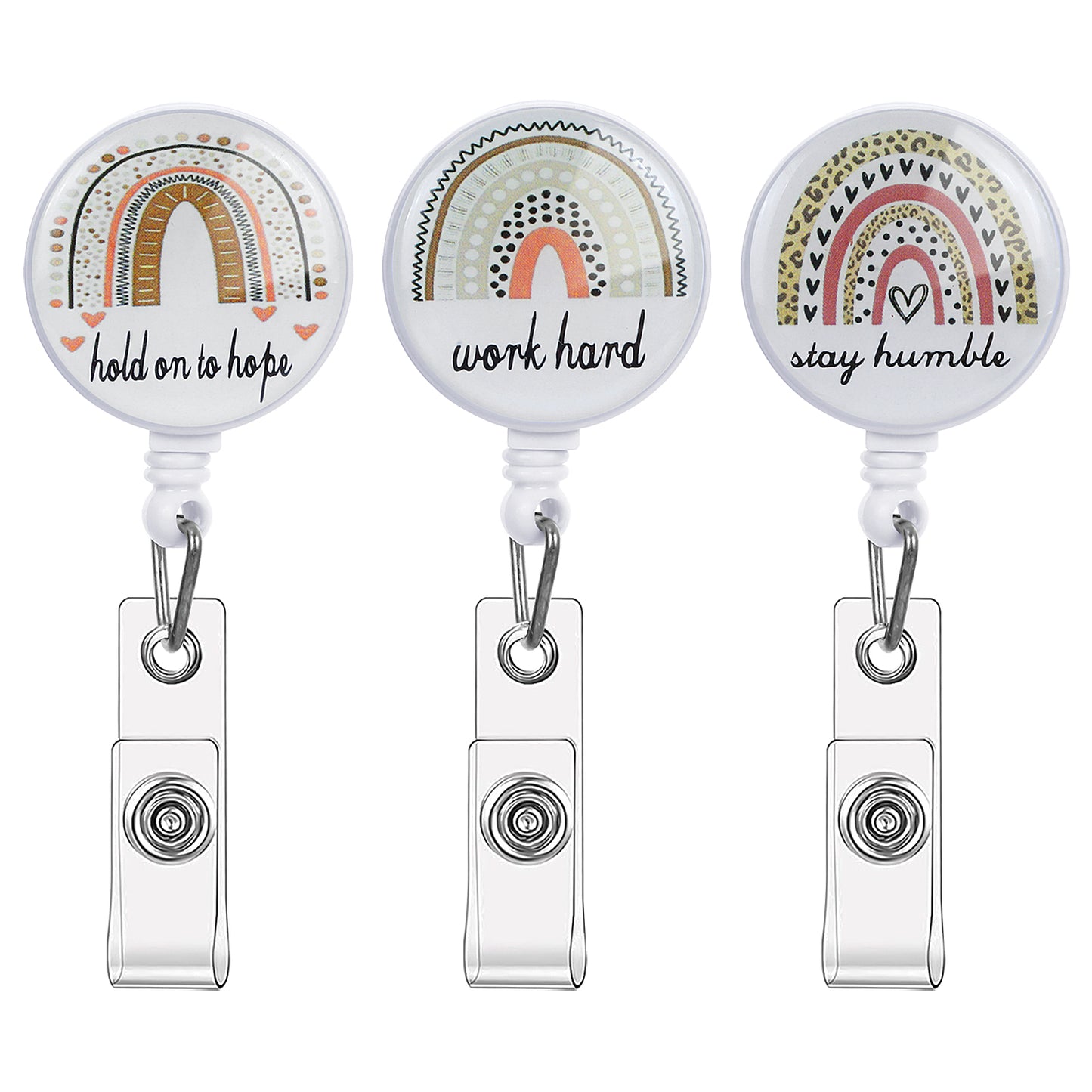 Molain Rainbow Retractable Badge Reel, Cute ID Badge Holder Badge Clip Name Badge with Belt Clip for Nurses Students Teachers Office Supplies 3 Pcs