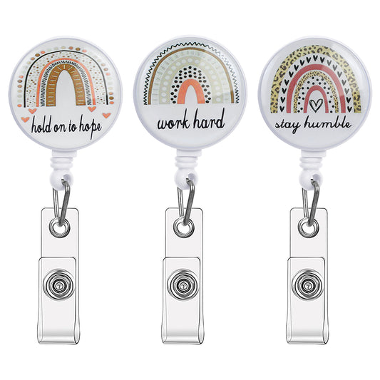 Molain Rainbow Retractable Badge Reel, Cute ID Badge Holder Badge Clip Name Badge with Belt Clip for Nurses Students Teachers Office Supplies 3 Pcs