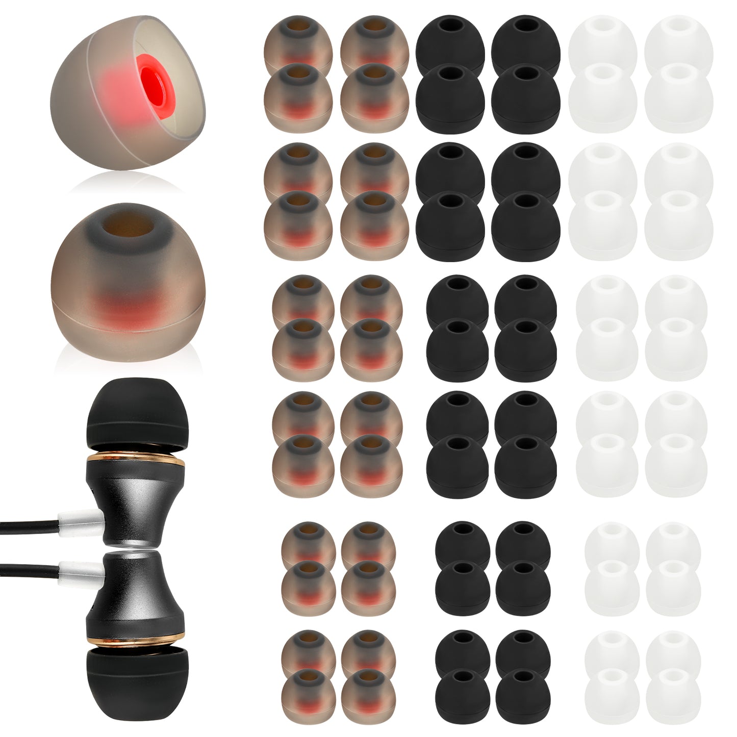 AOZUO 72PCS Replacement Earbud Tips, Silicone Ear Bud Tips Soft Earbud Covers for in-Ear Headphones(Inner Hole 4.5mm -6mm) Earphone S/M/L(Gray)