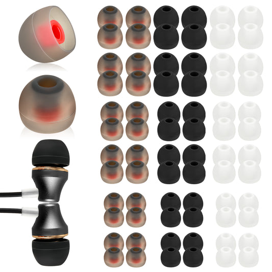 AOZUO 72PCS Replacement Earbud Tips, Silicone Ear Bud Tips Soft Earbud Covers for in-Ear Headphones(Inner Hole 4.5mm -6mm) Earphone S/M/L(Gray)