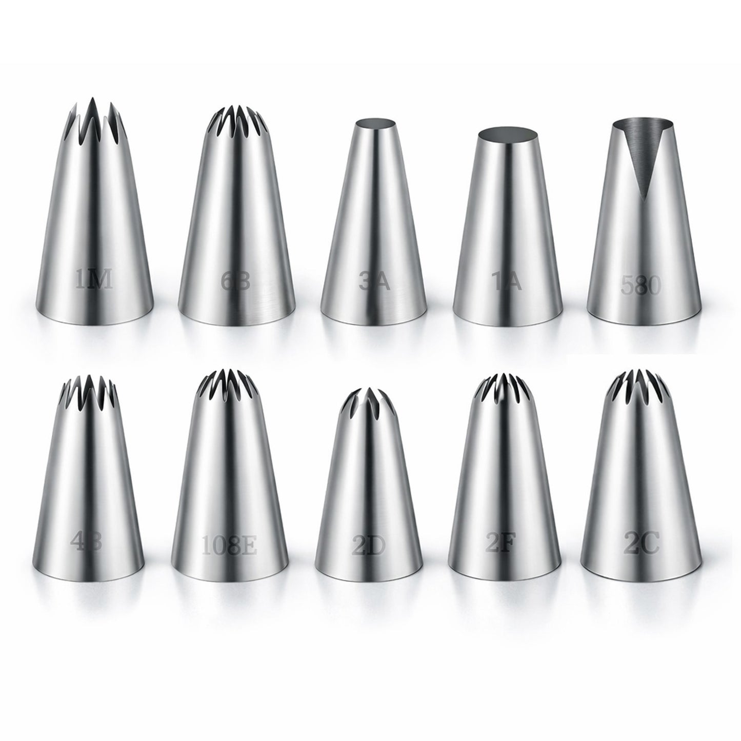 TIESOME 10 Pcs Professional Large Piping Nozzle, Stainless Steel Piping Nozzles Large for Flowers Stars Borders, Cake Cupcake Cookie Decorating Tools, Gifts for Bakers