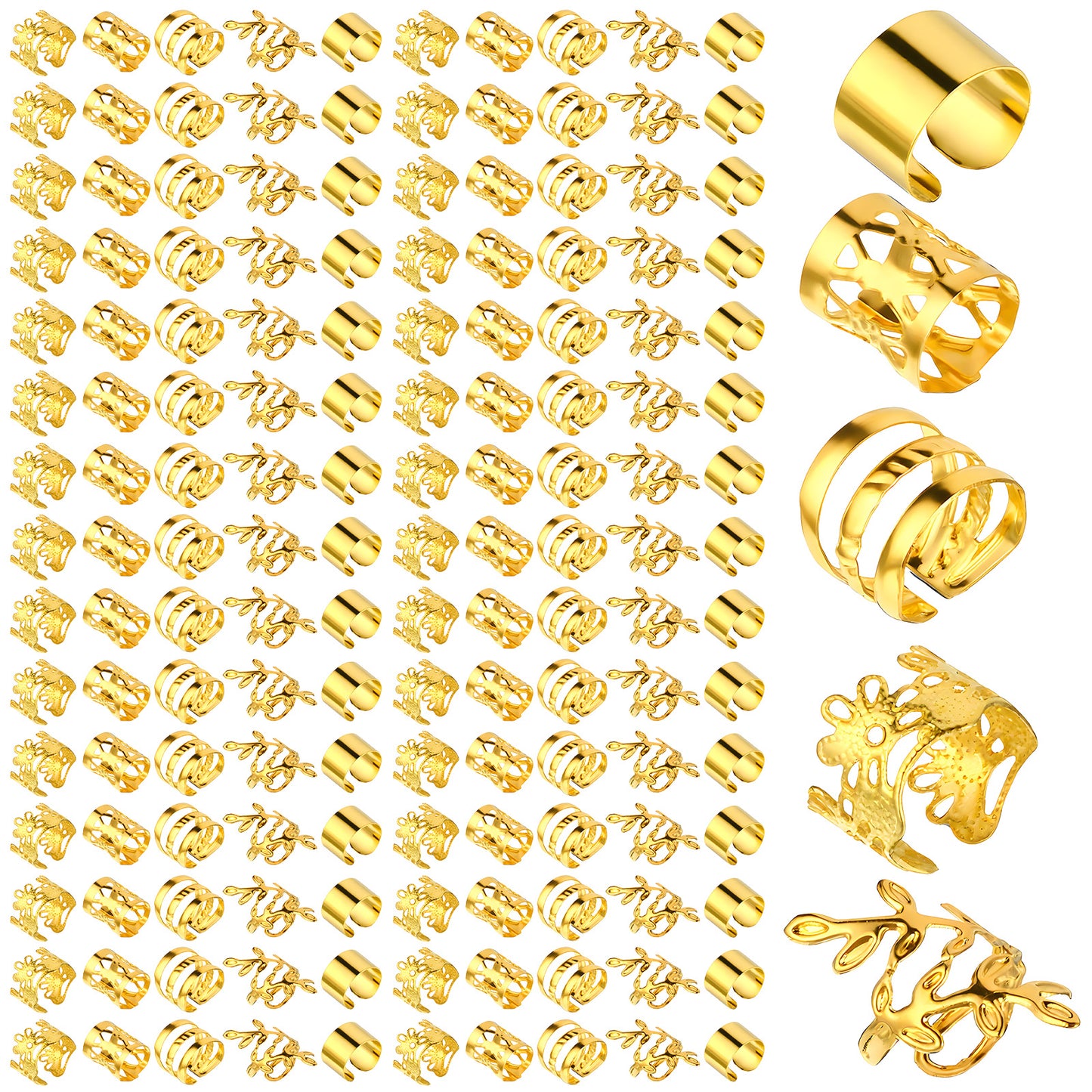 LXUEJIE 150 Pcs Gold Hair Jewelry, Metal Gold Braids Rings Cuffs Clips for Dreadlock Accessory Jewelry Decorations, Alloy Material, Hair Golden Beads, for Braids Hairs Accessories