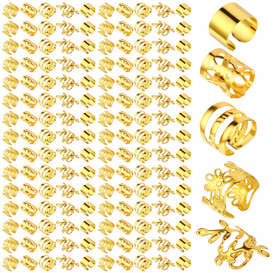 LXUEJIE 150 Pcs Gold Hair Jewelry, Metal Gold Braids Rings Cuffs Clips for Dreadlock Accessory Jewelry Decorations, Alloy Material, Hair Golden Beads, for Braids Hairs Accessories