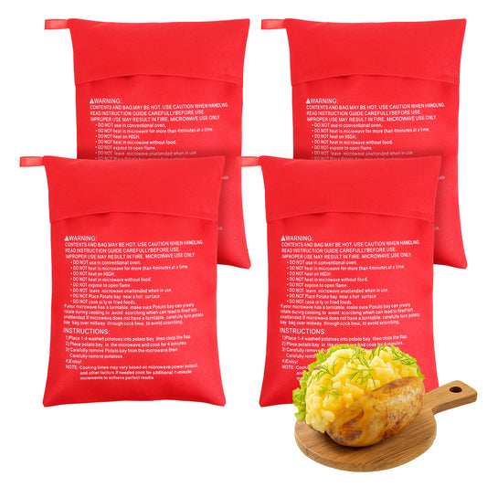 Bewudy 4PCS Reusable Microwave Potato Baking Bags, Baked Potato Microwave Bag, 9.84 x 7.48 inches Microwaves Baking Pouch Perfect for Baked Potatoes, Sweet Potatoes, Corn, and More
