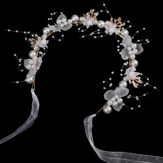 Amaxiu 2Pcs Flower Girl Headpiece, Princess Tiara Crown with Rhinestone and Pearl Headband Floral Wedding Prom First Communion Hair Accessory Bridal Hair Headband for Girls Women Silver