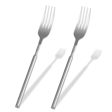 JJUNW 2 Pcs Extendable Fork Set, Telescopic Fork, Retractable Tableware Extends for BBQ Dinner Fruit Dessert Camping Travel(Fork)