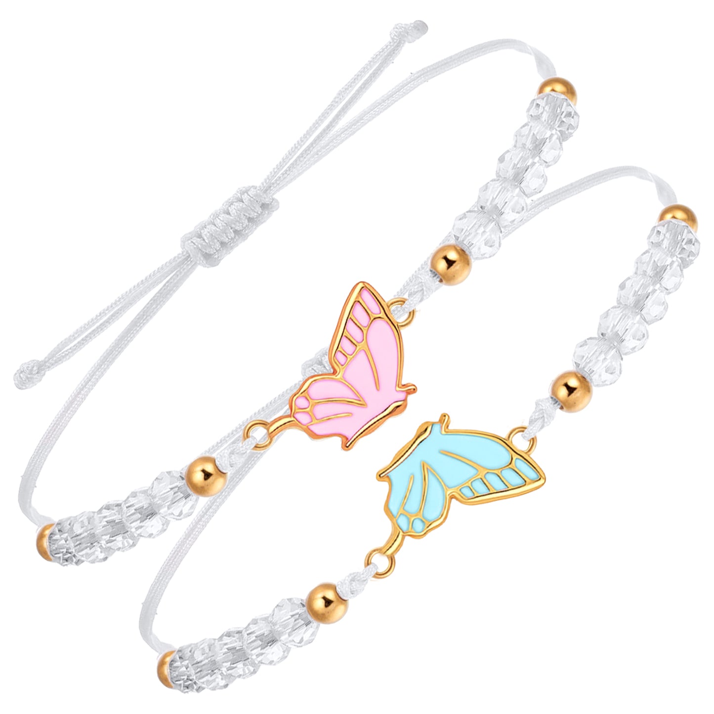 BOHUIZ 2 Pack Butterfly Matching Bracelets, BFF Bracelets for Butterfly Friendship Bracelet Adjustable Strand Best Friends Bracelet, Handmade Charm Couples Jewelry Gifts for Women Couples Friend