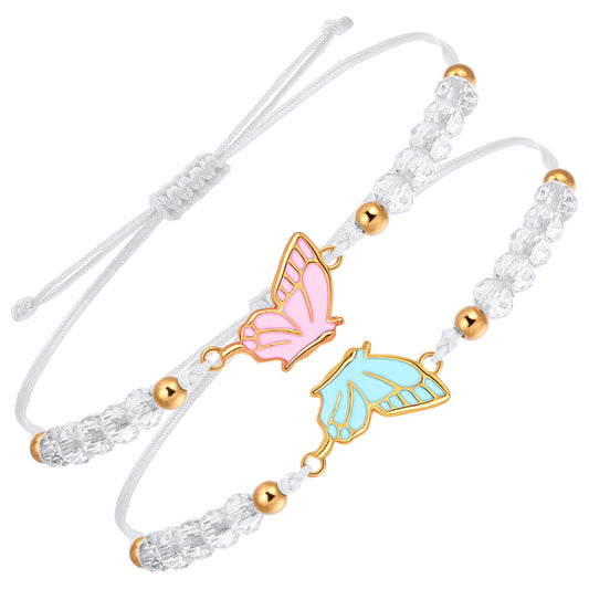 BOHUIZ 2 Pack Butterfly Matching Bracelets, BFF Bracelets for Butterfly Friendship Bracelet Adjustable Strand Best Friends Bracelet, Handmade Charm Couples Jewelry Gifts for Women Couples Friend