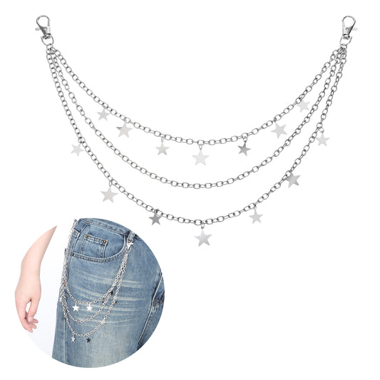 BOHUIZ Vintage Pants Chain Belts for Women, Star Jean Chain Belt Layered Pocket Chains, Biker Hip Punk Chains, Body Accessories for Women Men Trendy Fashion for Music Festival Concert Cosplay