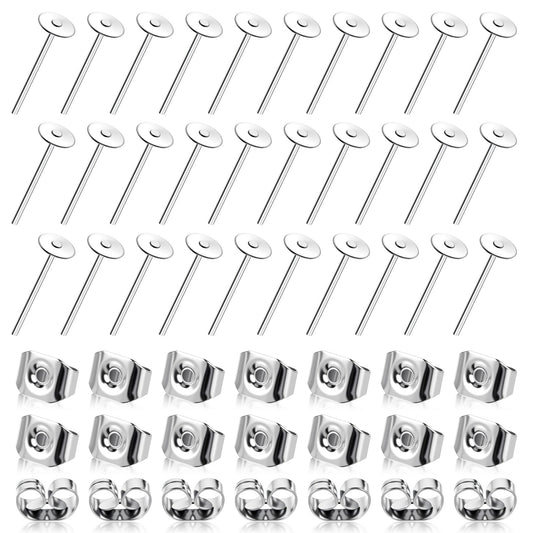 JJUNW 500Pcs Earring Posts, Stainless Steel Flat Pad Hypoallergenic Stud Earrings Blank Earring Pin Studs for Jewelry DIY Making Findings(4 mm)