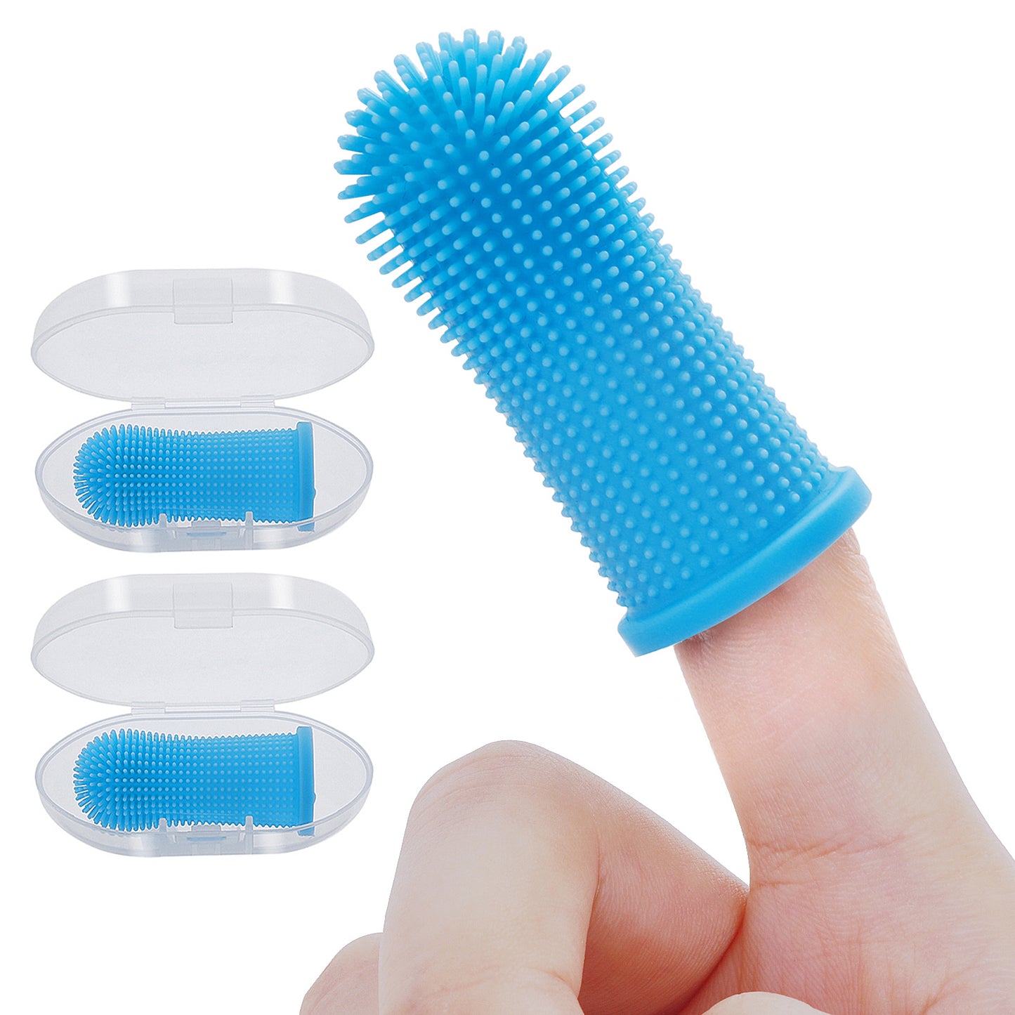 cobee Dog Finger Toothbrush, 360º Pet Silicone Toothbrushes for Dogs and Cats, Dog Cat Puppy Toothbrush, Nontoxic Silicone (2pcs Blue)