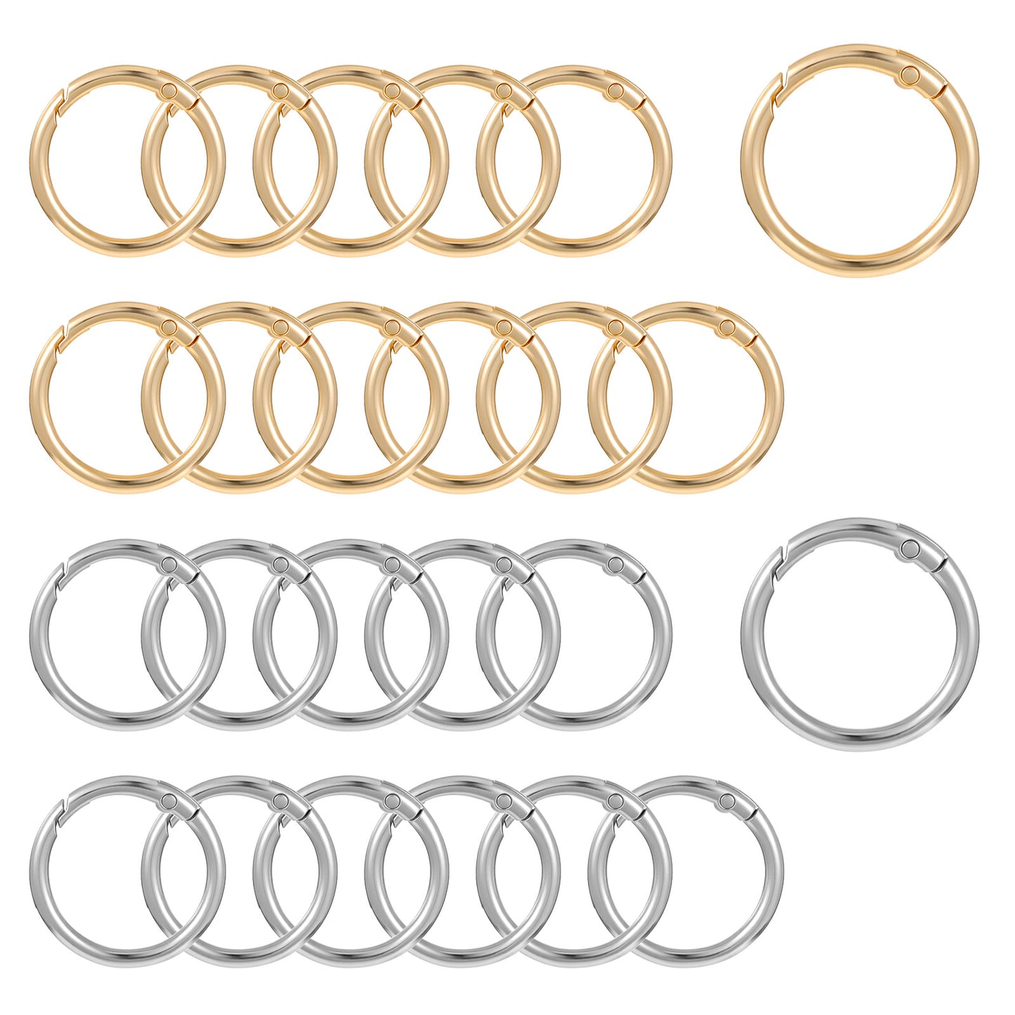 Andibro 24 Pack 1 Inch Gold Carabiner Clip, Zinc Alloy Spring O Ring Keychain Hooks Round Key Rings Small Keychain Hook for Keys Bags Purse DIY Crafts