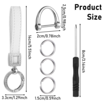 Bewudy Car Keys Keychain, Genuine Leather Car Keychain, Universal Key Fob Holder with 360 Degree Rotatable Anti-Lost D-Ring with 3 Keyrings and 1 Screwdriver, for Men and Women(White)