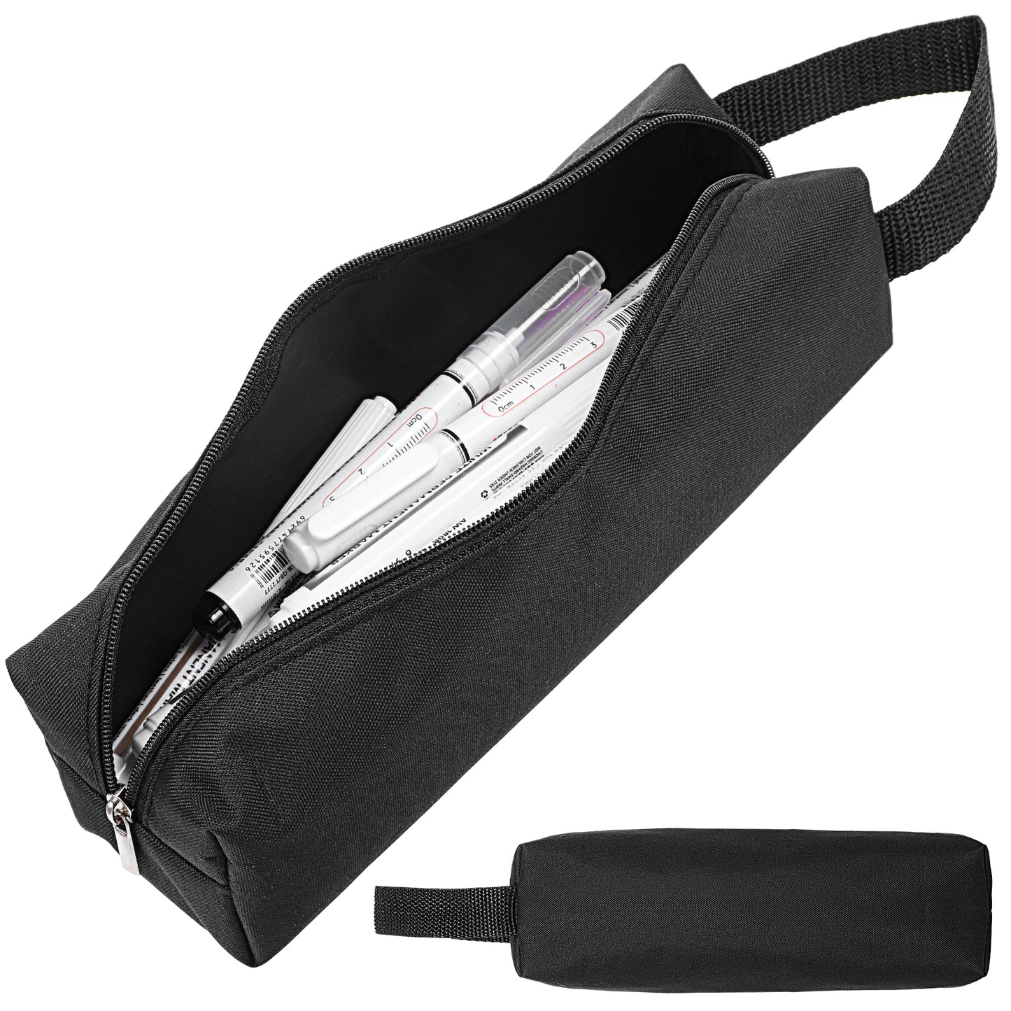 Yuanchu Pencil Case Pouch, Large Capacity Pencil Case Water Resistant Pencil Pouch Black Marker Pen Bag Simple Office Stationery Pouch with Handle Back