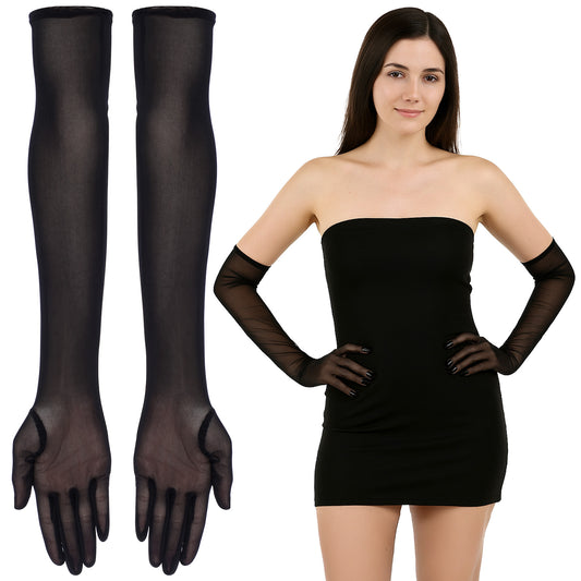 BOHUIZ Long Black Sheer Gloves, Mesh Elbow Length Sheer Glove, Tea Party Accessory Flapper Accessories1920s Opera Evening Parties Dance Gloves for Women for Ladies Wedding Party Halloween(20.8inch)