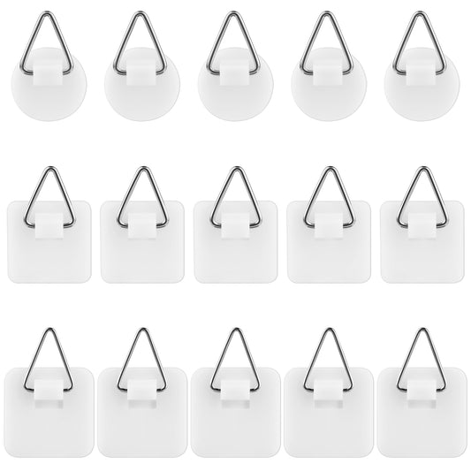 simarro 15PCS Adhesive Picture Hanger, Picture Hanging Hooks Without Nails Invisible Adhesive Wall Hangers Foamboard Plastic Pictures Hanging Hooks for Photo Frame Wall Art Decor(Round Square)