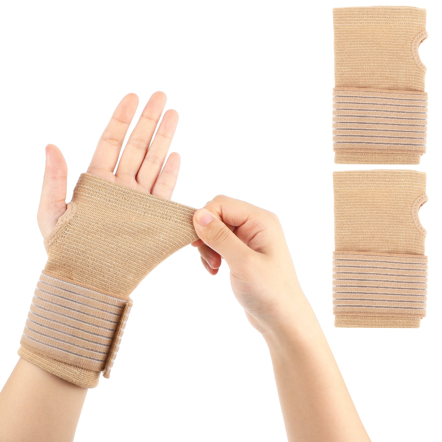Bewudy 1 Pair Wrist Brace, Hand Wrist Braces, Elastic Wrist Support with Strap, Adjustable Wrist Compression Relieves Wrist Pain Tendonitis Sports Used for Men and Women Right & Left (Skin Color)