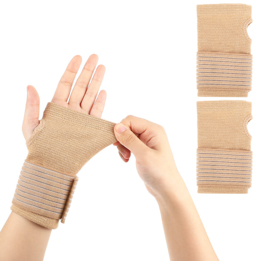 Bewudy 1 Pair Wrist Brace, Hand Wrist Braces, Elastic Wrist Support with Strap, Adjustable Wrist Compression Relieves Wrist Pain Tendonitis Sports Used for Men and Women Right & Left (Skin Color)