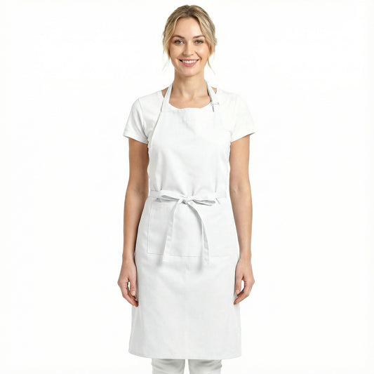 MBAIYO White Apron with 3 Pockets, Work Apron with 3 Pockets for Server Kitchen Cooking Server Aprons for Men and Women(White)