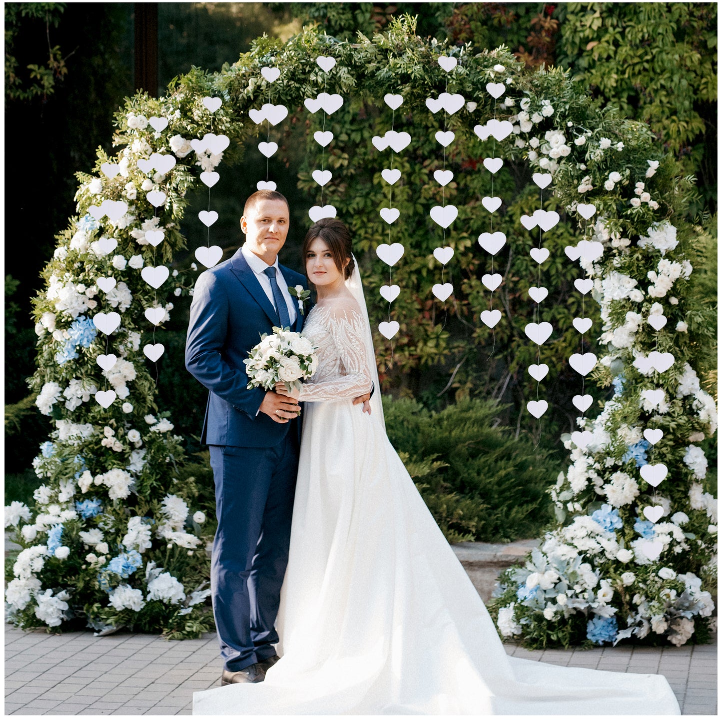 AOZUO 52Ft White Heart Garland, Valentine's Day Party Decorations Wedding Hanging Decoration Tinsel Streamer Banner for Birthday Anniversary Bridal Shower Engagement Bachelorette Galentines