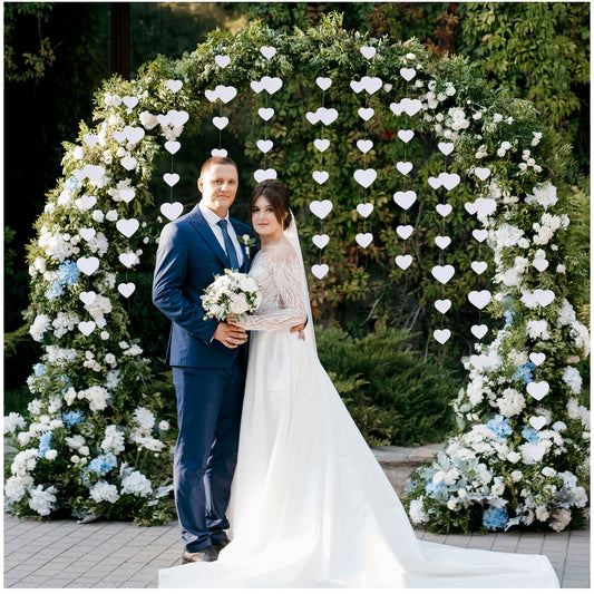 AOZUO 52Ft White Heart Garland, Valentine's Day Party Decorations Wedding Hanging Decoration Tinsel Streamer Banner for Birthday Anniversary Bridal Shower Engagement Bachelorette Galentines