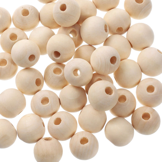 JJUNW 150 PCS Wooden Beads for Crafting, 14 mm Round Unfinished Wood Spacer Beads 4 mm Hole Craft Loose Beads for Adults & Kids Crafts DIY Art Painting Jewellery Making