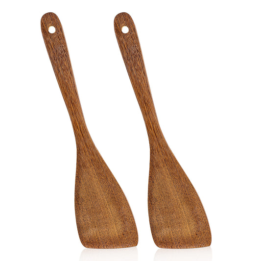 JIEYAO 2Pcs Wooden Spatulas, Wooden Turners 12.8 Inches Long Handle Frying Spatula Small Cooking Utensils Set Wood Flipper for Non-Stick Cookware