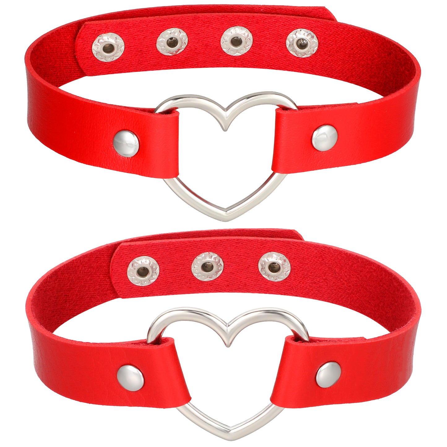 Giantree 2Pcs Heart Leather Choker, Adjustable PU Leather Punk Necklace for Women, Gothic Heart Choker Collar Necklace Jewelry for Party Cosplay Decorations(Red)