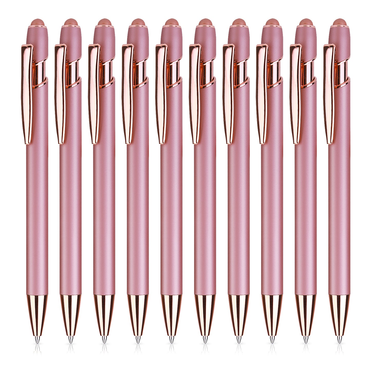 Molain Rose Gold Ballpoint Pen with Stylus Tip, 10 Pcs 1.0mm 2 in 1 Retractable Black Ink Metal Writing Pen Stylus Pen for Touch Screens School Office Supply