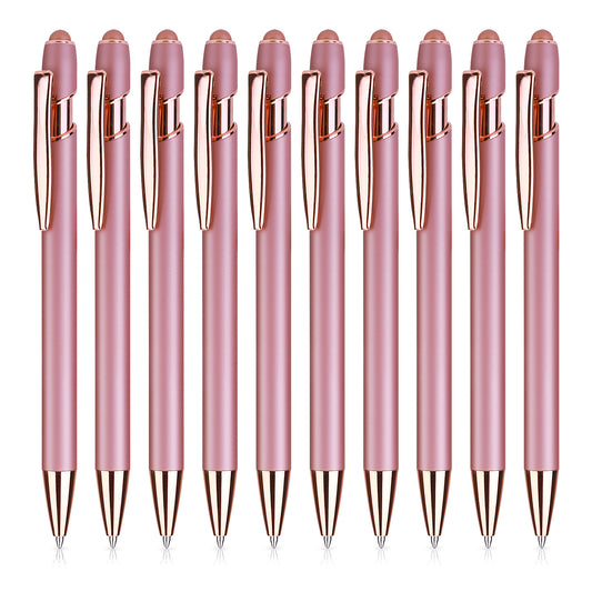 Molain Rose Gold Ballpoint Pen with Stylus Tip, 10 Pcs 1.0mm 2 in 1 Retractable Black Ink Metal Writing Pen Stylus Pen for Touch Screens School Office Supply